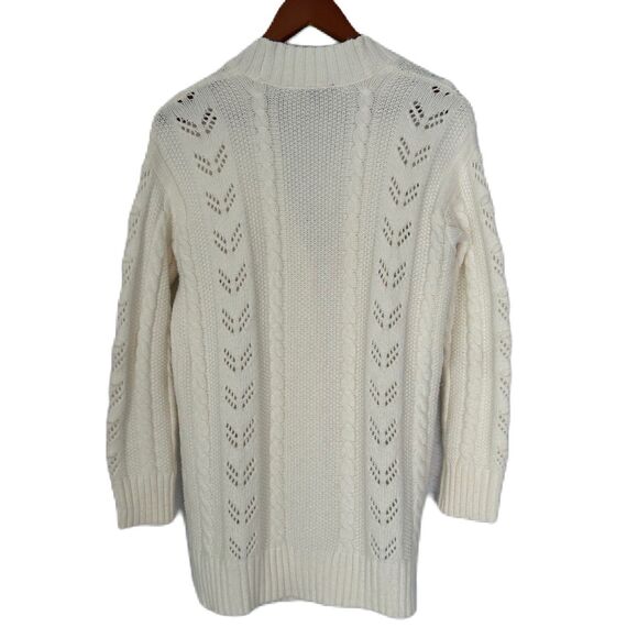 Ann Taylor Cardigan Women S Ivory Tortoise Button Cable Knit Stretch Warm Cozy - Picture 2 of 13